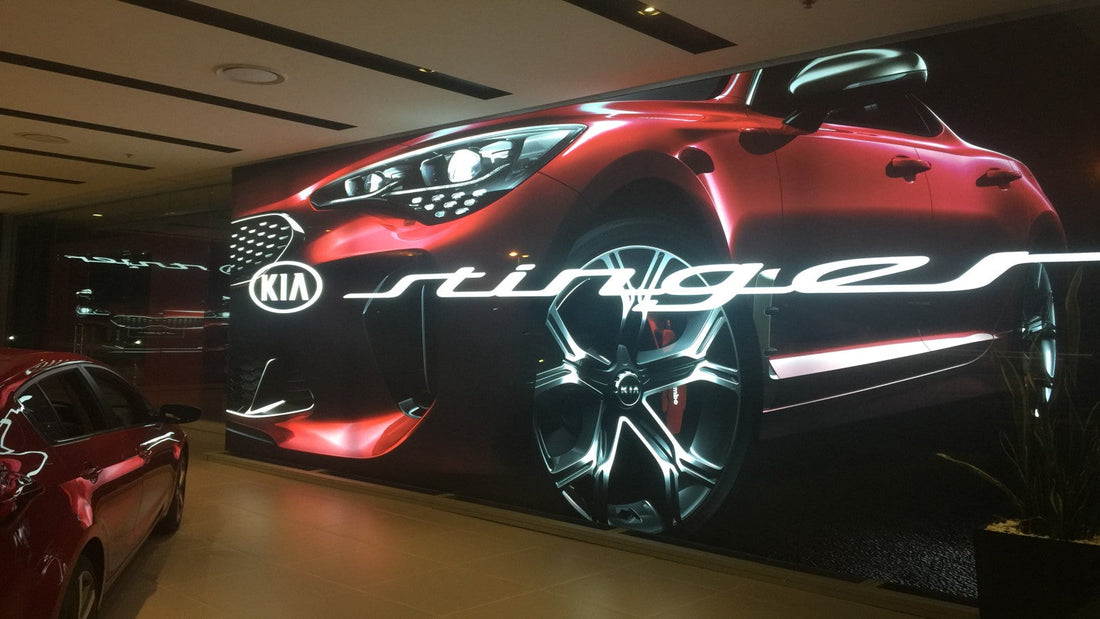 SEG backlit fabric lightbox display at Kia Head Office showroom, Sydney