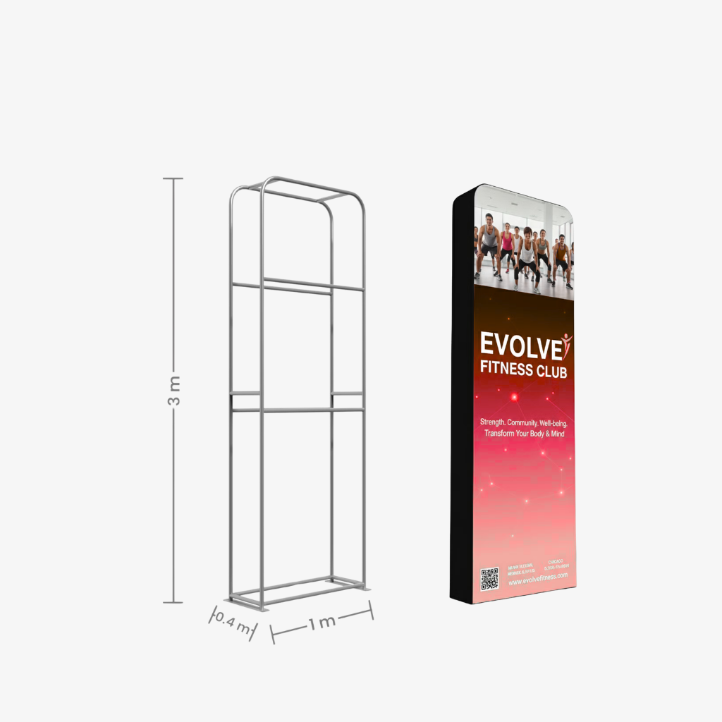 3D media wall pillar - 1m wide x 3m high x 0.4m deep printed fabric column