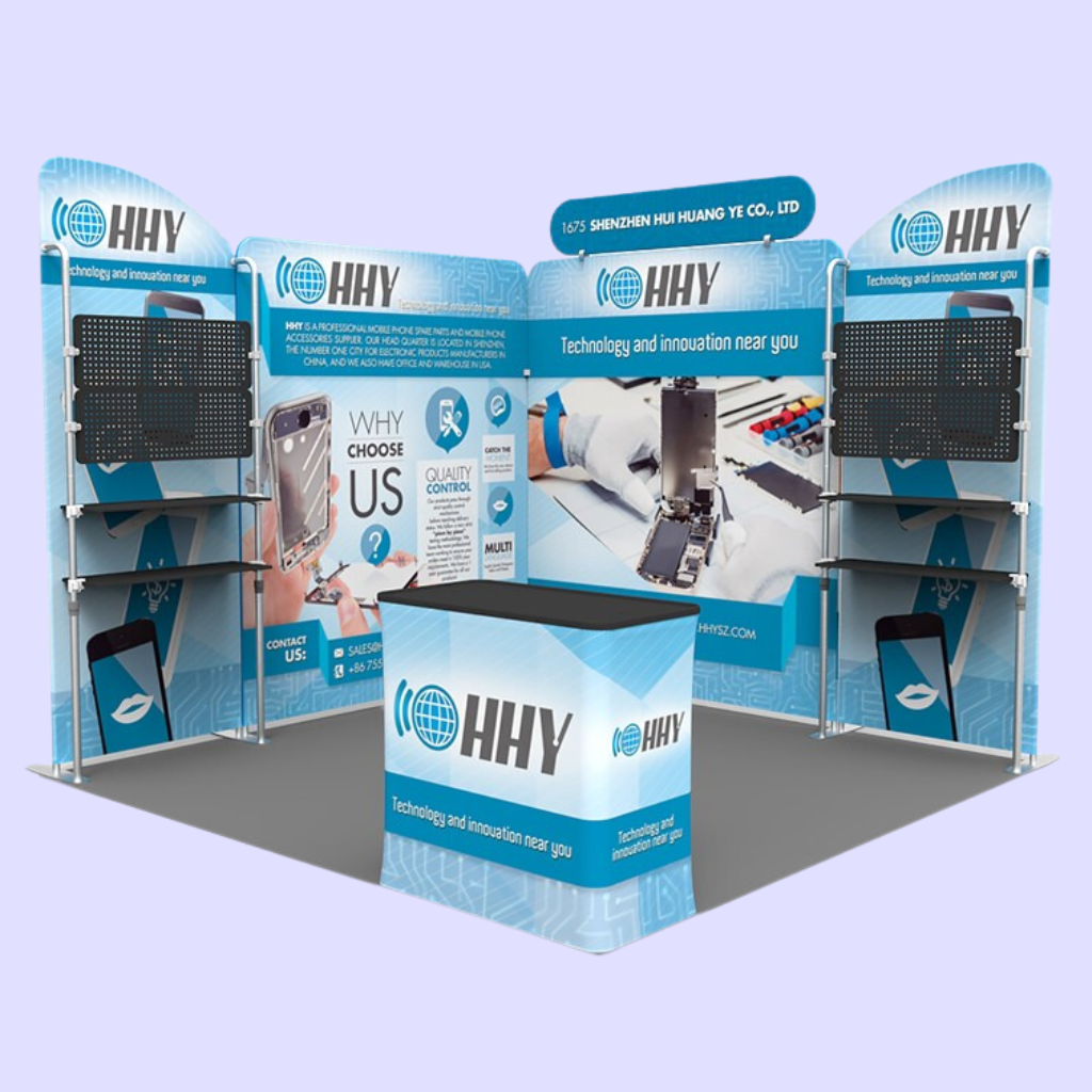 3x3m Exhibition Stand — Corner Booth with Pegboard Shelving – Wild Cow ...