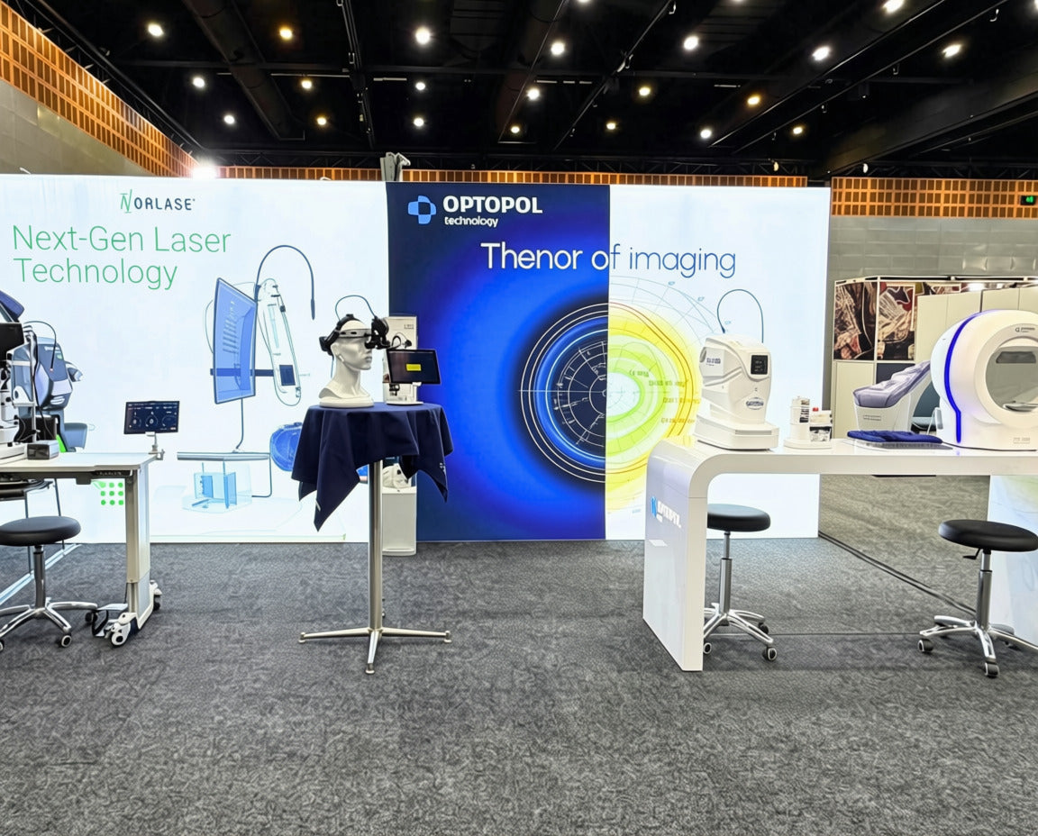 OPTOPOL ANZ 6x3 SEG backlit L-shape stand at O-SHOW26 Melbourne trade show