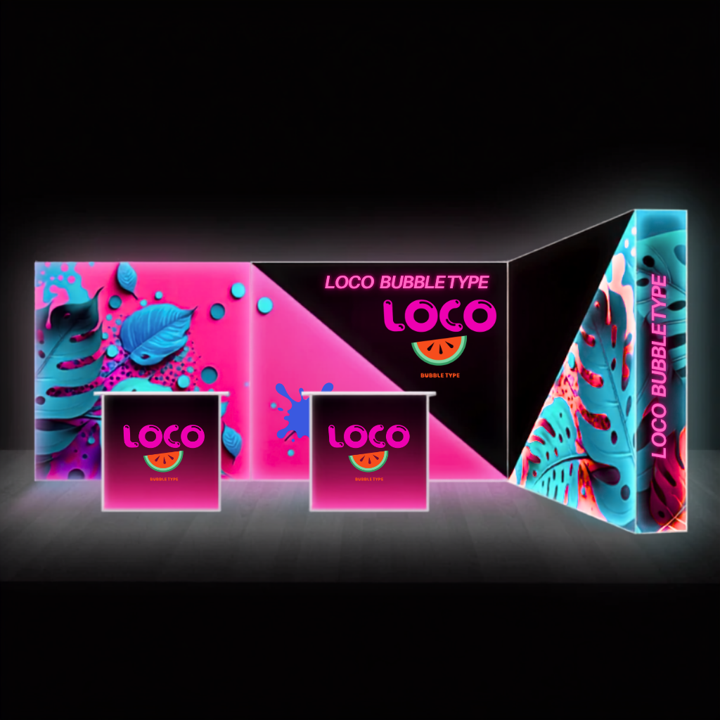 6x3 L-shape SEG backlit pop up exhibition stand with 6m back wall, 2.25m side wall and two lit counters