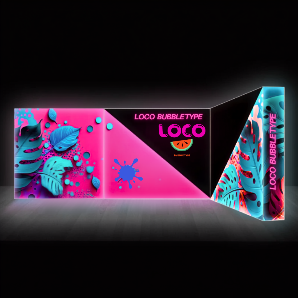 6x3 L-shape SEG backlit pop up stand, alternative view of the lit corner walls