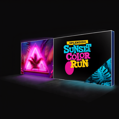 6m straight SEG backlit pop up wall made from two 3m frames, shown without counters