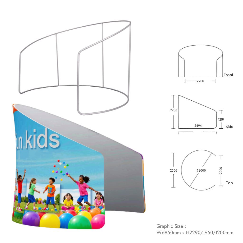 3x3 Curved Fabric Tube Exhibition Stand – Cove