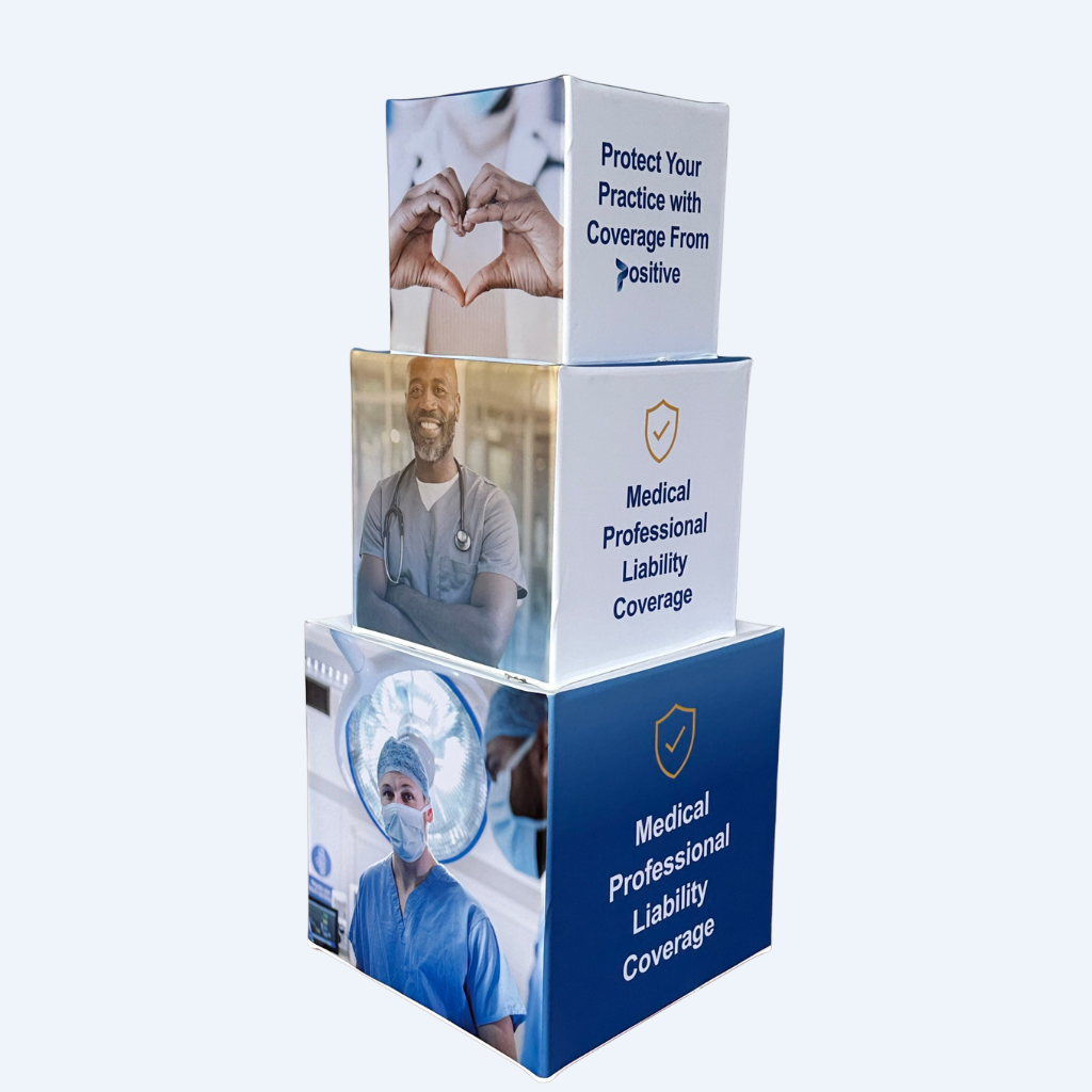 stacked tension fabric display cubes with printed graphics