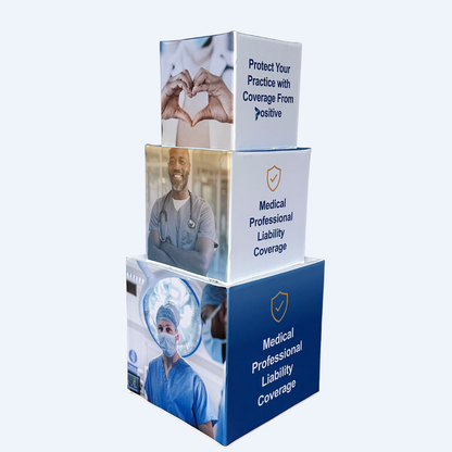 stacked tension fabric display cubes with printed graphics