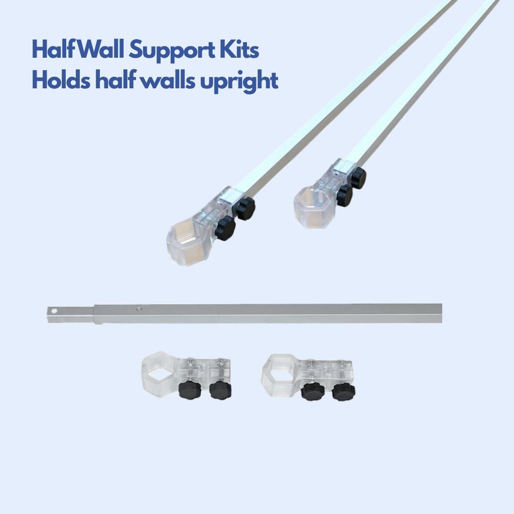 Marquee half wall support kit with aluminium support bars and leg brackets that hold half walls upright