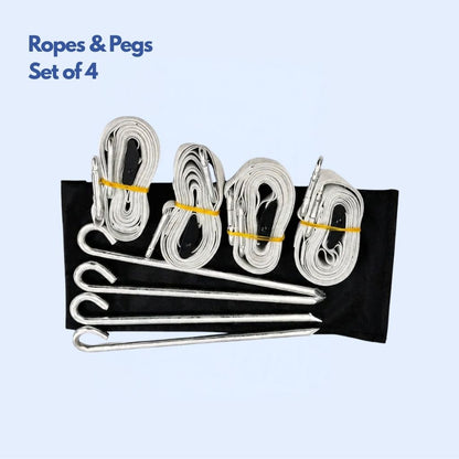 Four ropes and pegs included with every custom printed marquee for securing it on grass
