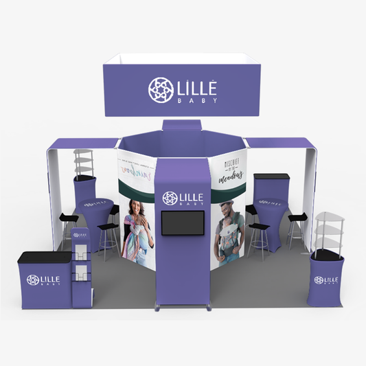 6x6 Compass island exhibition stand - four 3m arches with screens around an eight-sided centre tower