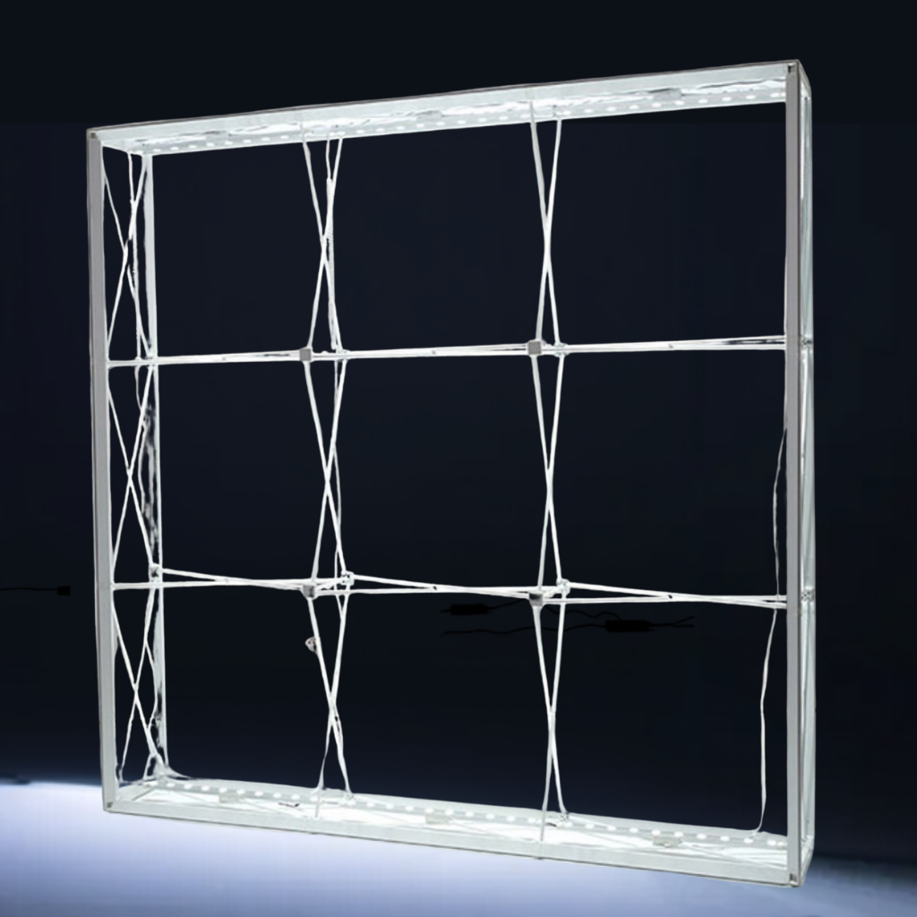 SEG backlit pop up media wall frame without fabric, folding aluminium pop up frame