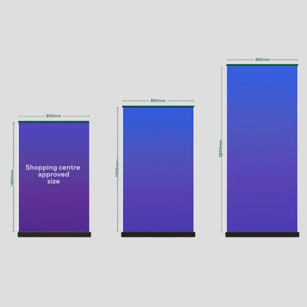 Pull up banner with black retractable stand, front view