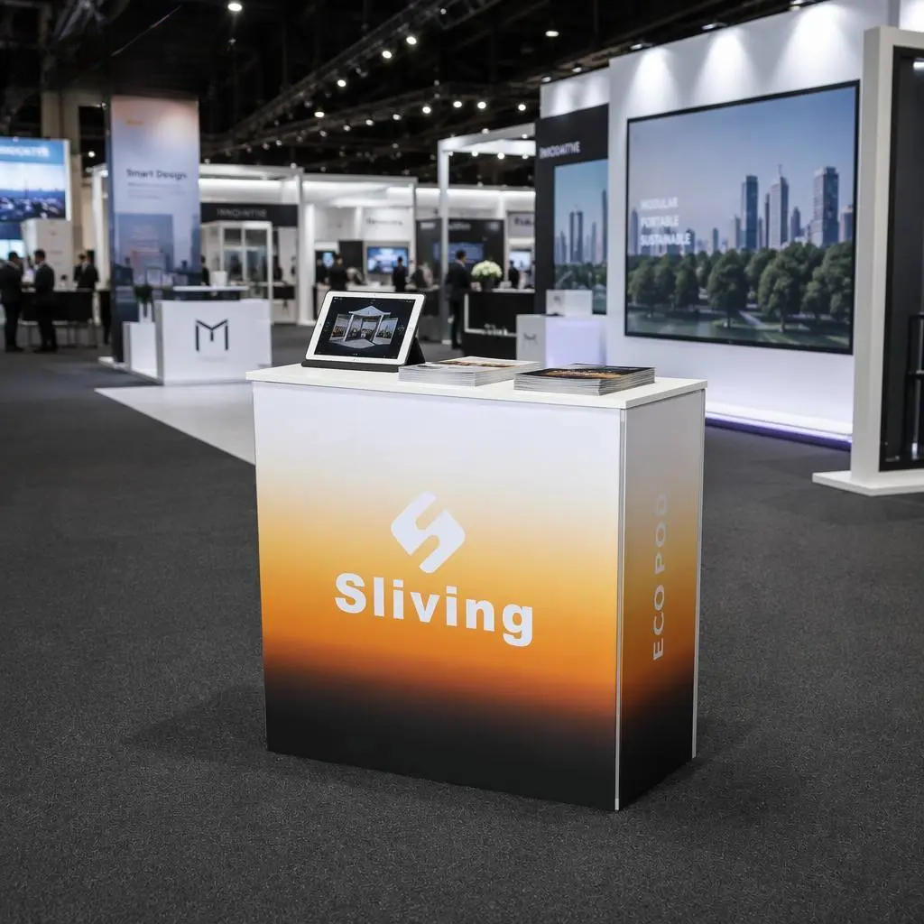 Close-up of SEG silicone-edge fabric graphic fitted to the pop-up counter frame