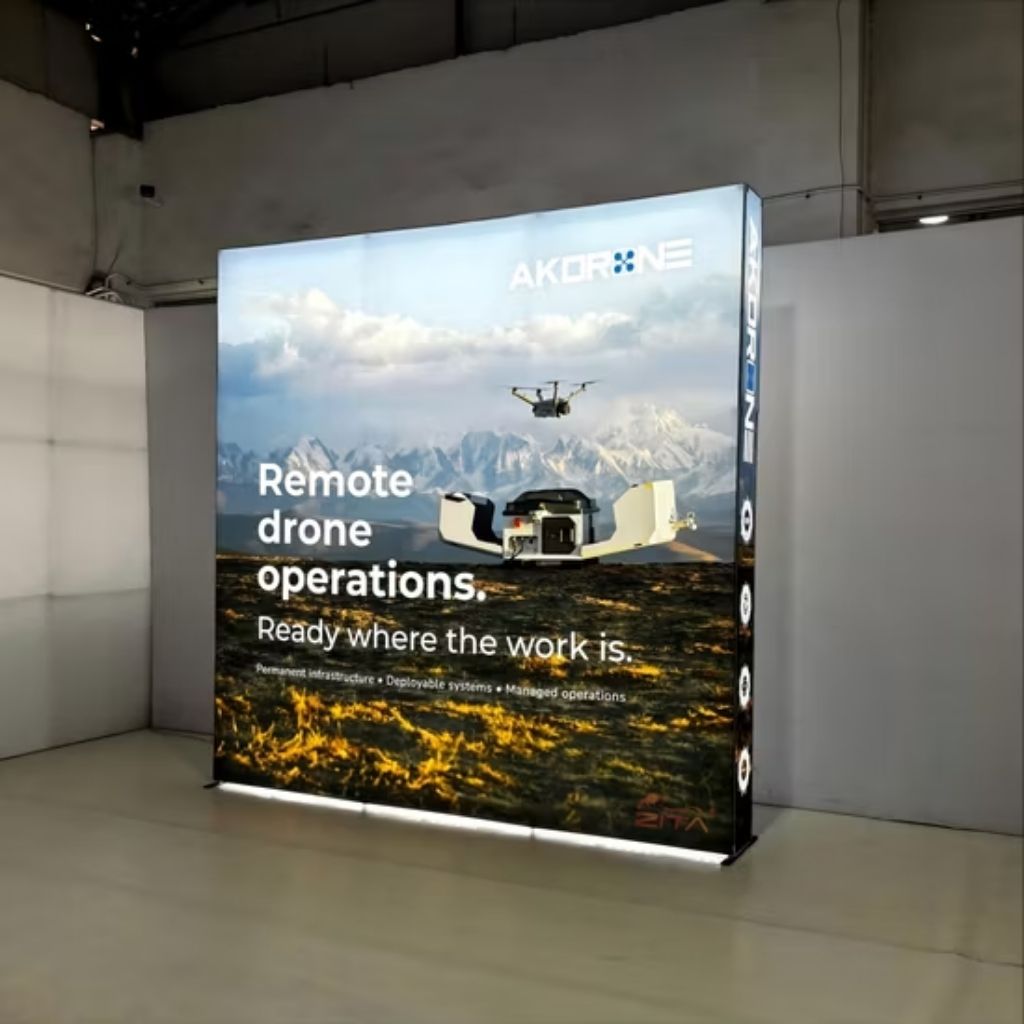 2.25m wide x 2.25m high SEG backlit pop up media wall at showroom