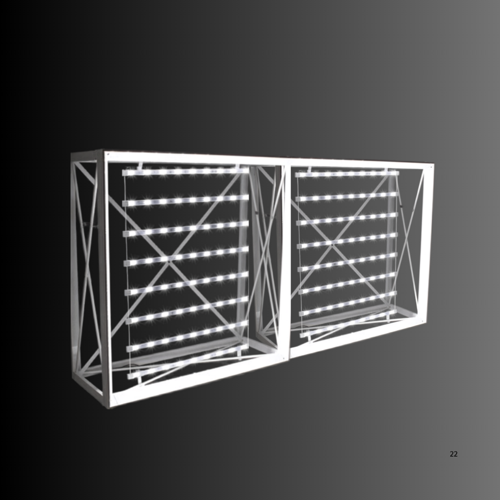 2m SEG backlit pop up counter built from two 1m modules joined into one continuous bench