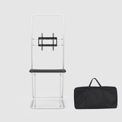 TV and counter display stand aluminium frame with MDF boards and TV mount, no fabric