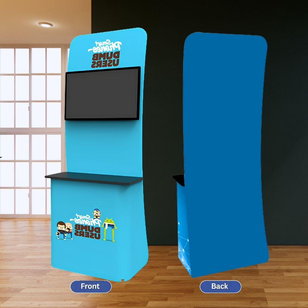 TV and counter display stand front and back views