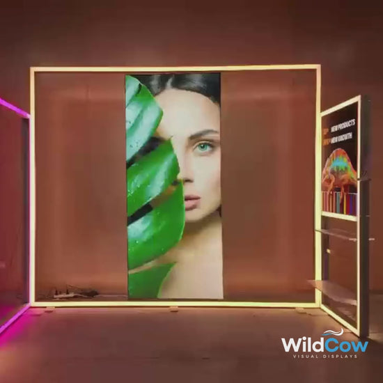 RGB Rotating Display panels turning inside the lit RGB frame, video
