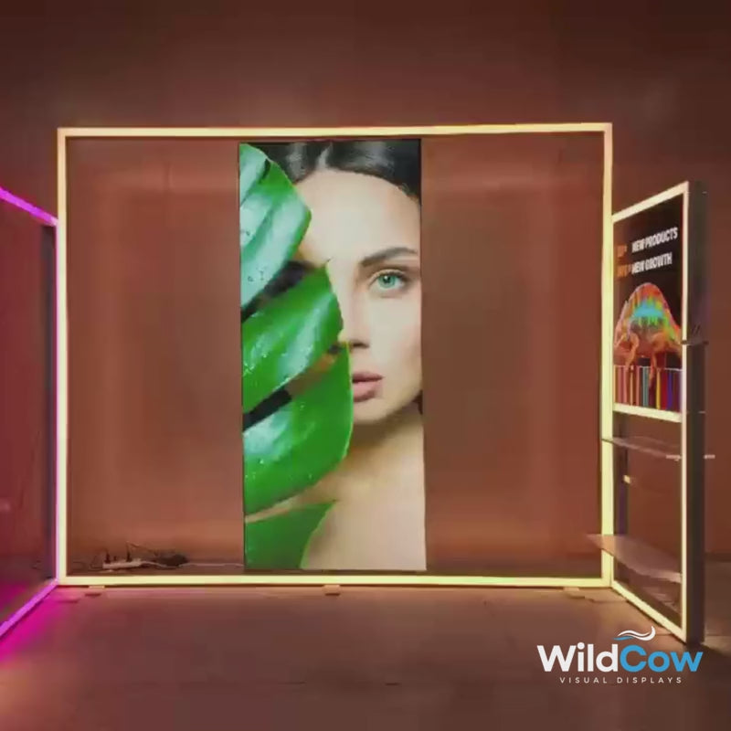 RGB Rotating Display panels turning inside the lit RGB frame, video
