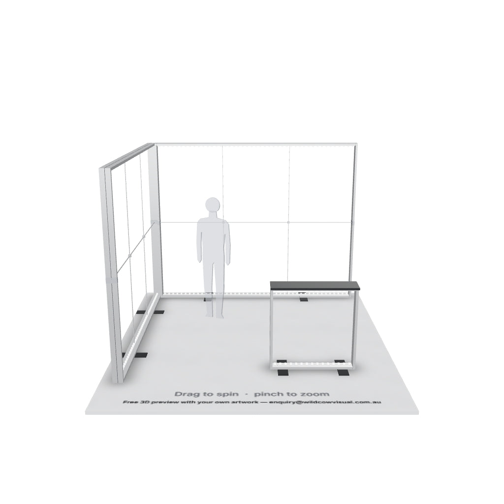 3x3 L-shape SEG backlit lightbox frame with LED modules, no fabric — 3D model: drag to spin, pinch to zoom