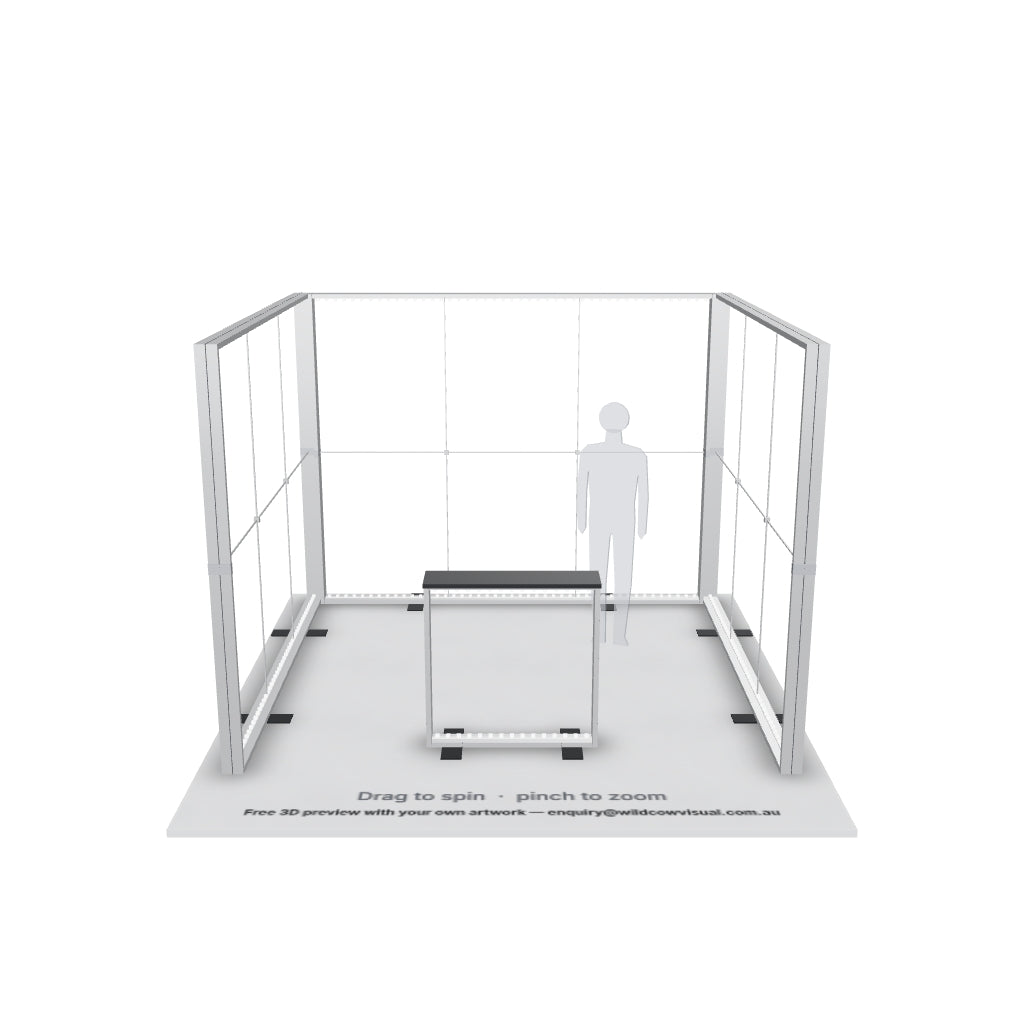 3x3 U-shape SEG backlit lightbox frame with LED modules, no fabric — 3D model: drag to spin, pinch to zoom
